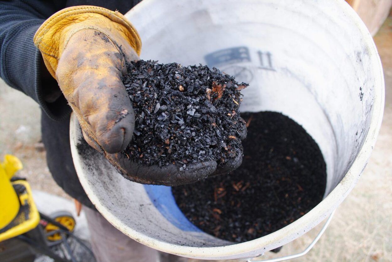 Close up of freshly ground biochar.