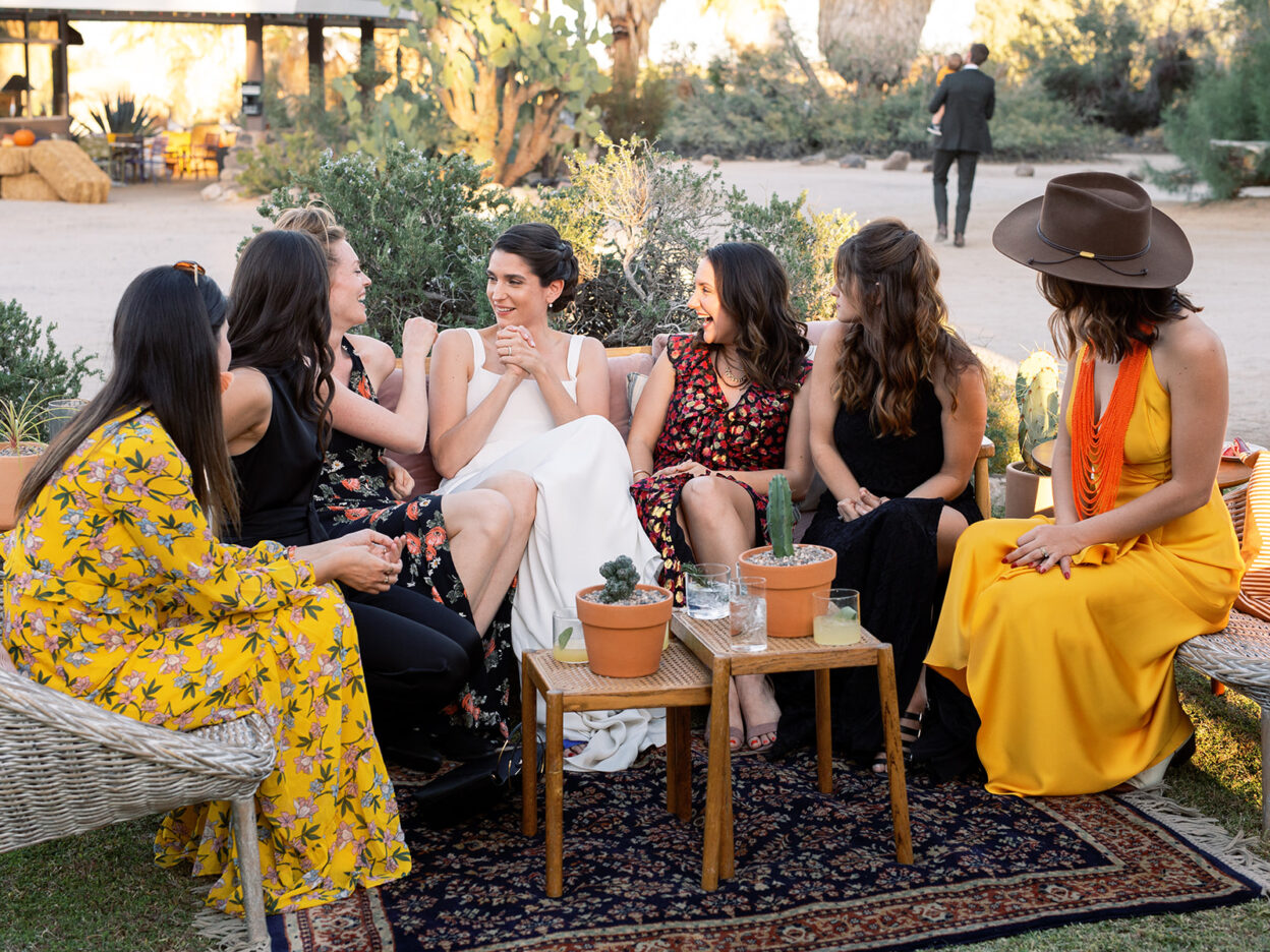 Bride and a group of her friends on lounge
