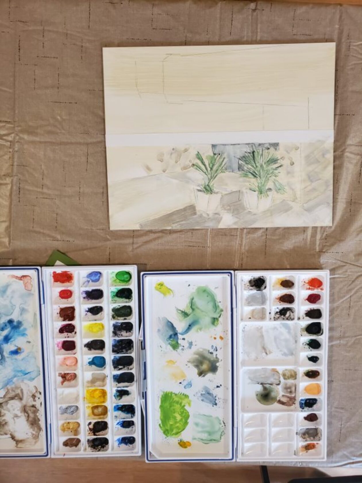 A painting with various paints