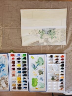 A painting with various paints