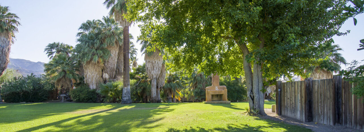 Lawn area with fireplace