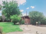 Outside of Faultline Cabin on lawn area