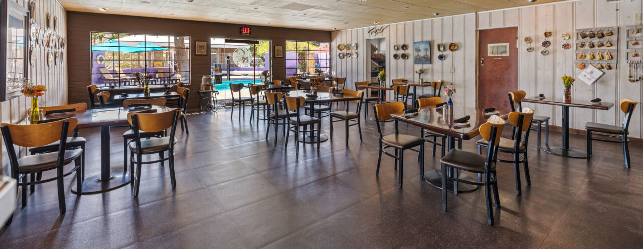 View of restaurant tables and chairs