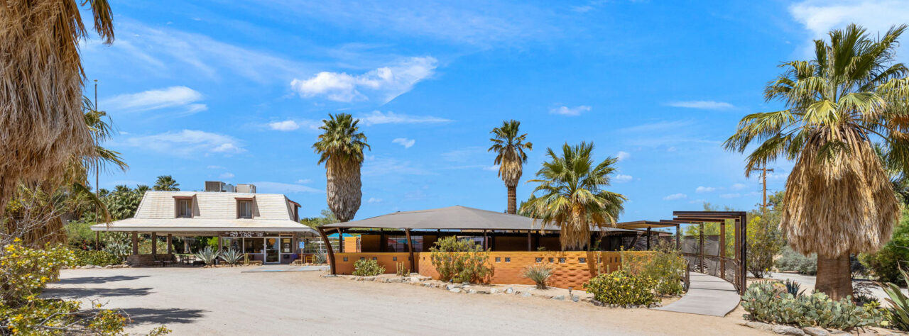 View of reservations office and tented area